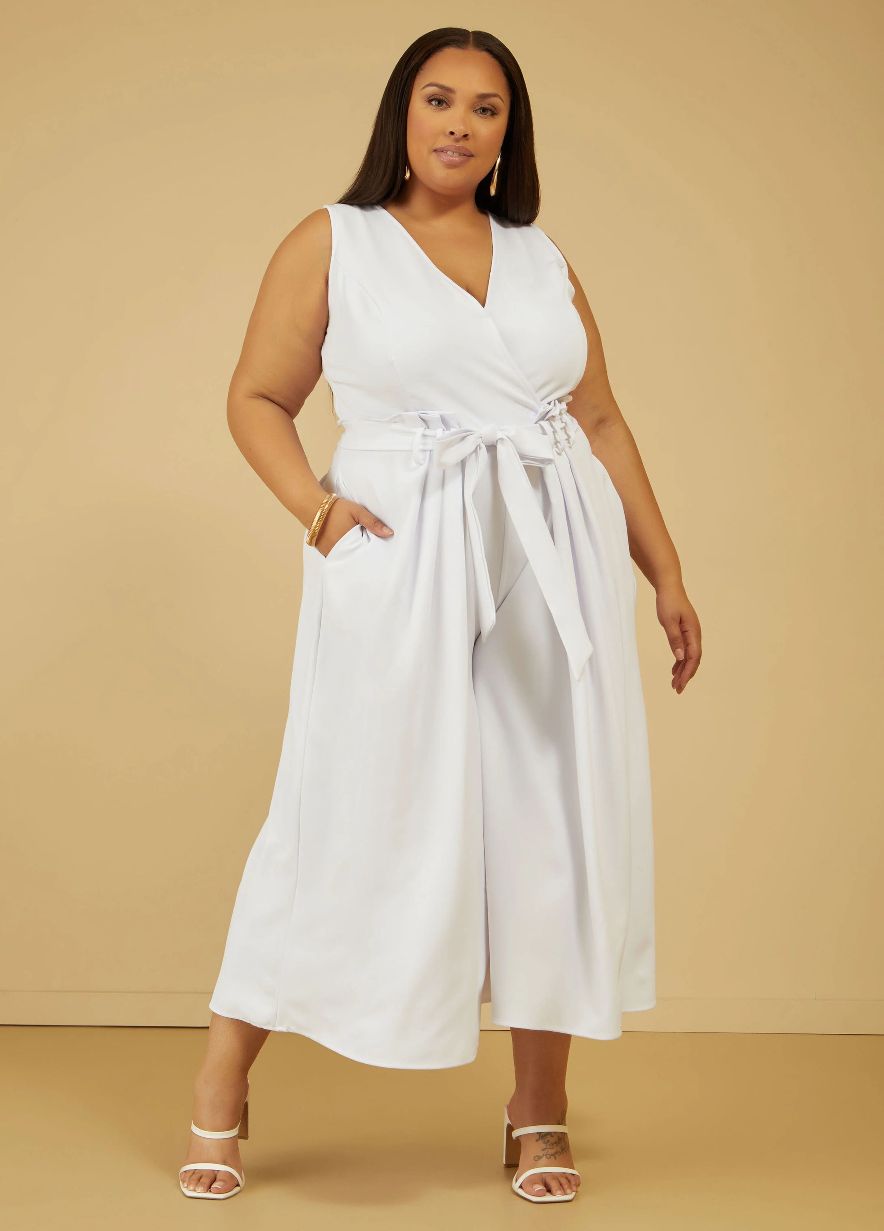 Cropped Wide Leg Jumpsuit | Ashley Stewart