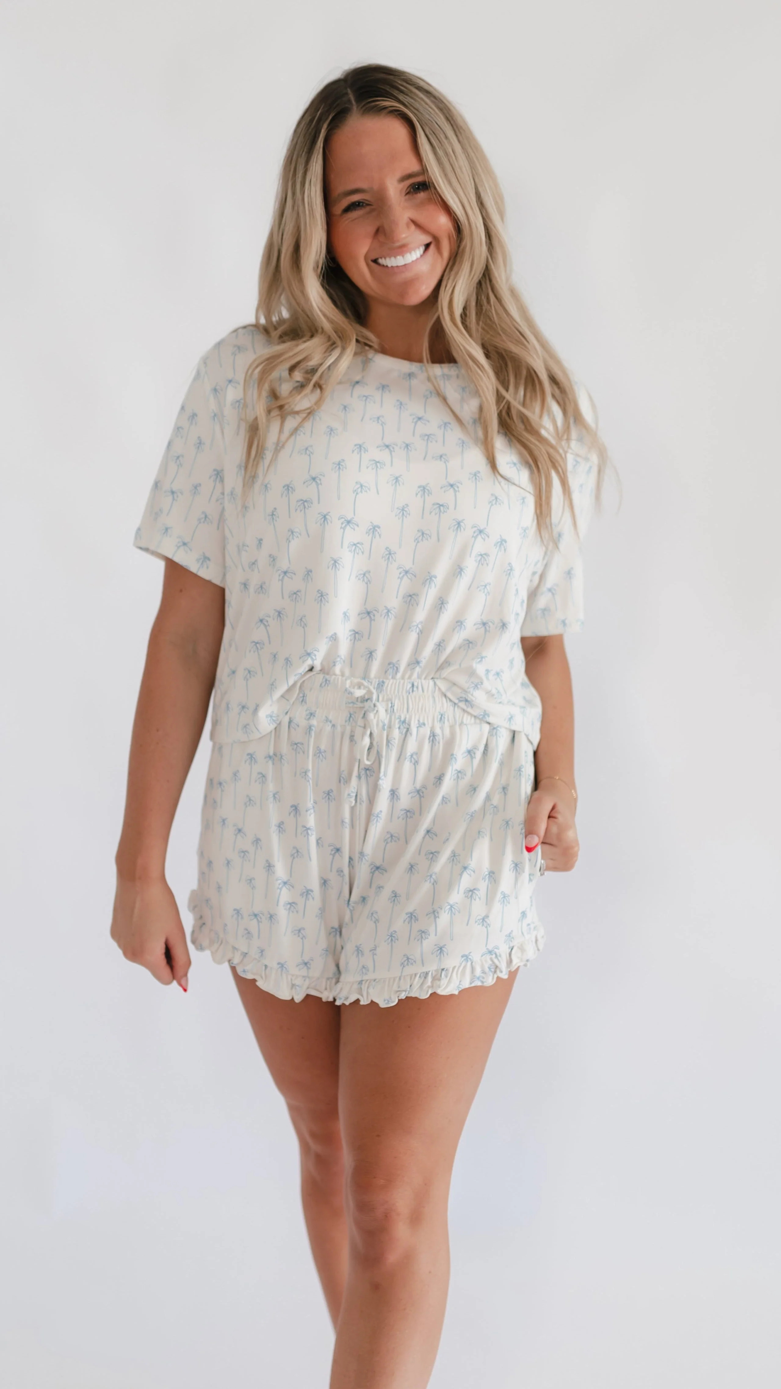 Womens Ruffle Short Set in Palm Trees | Silks Design