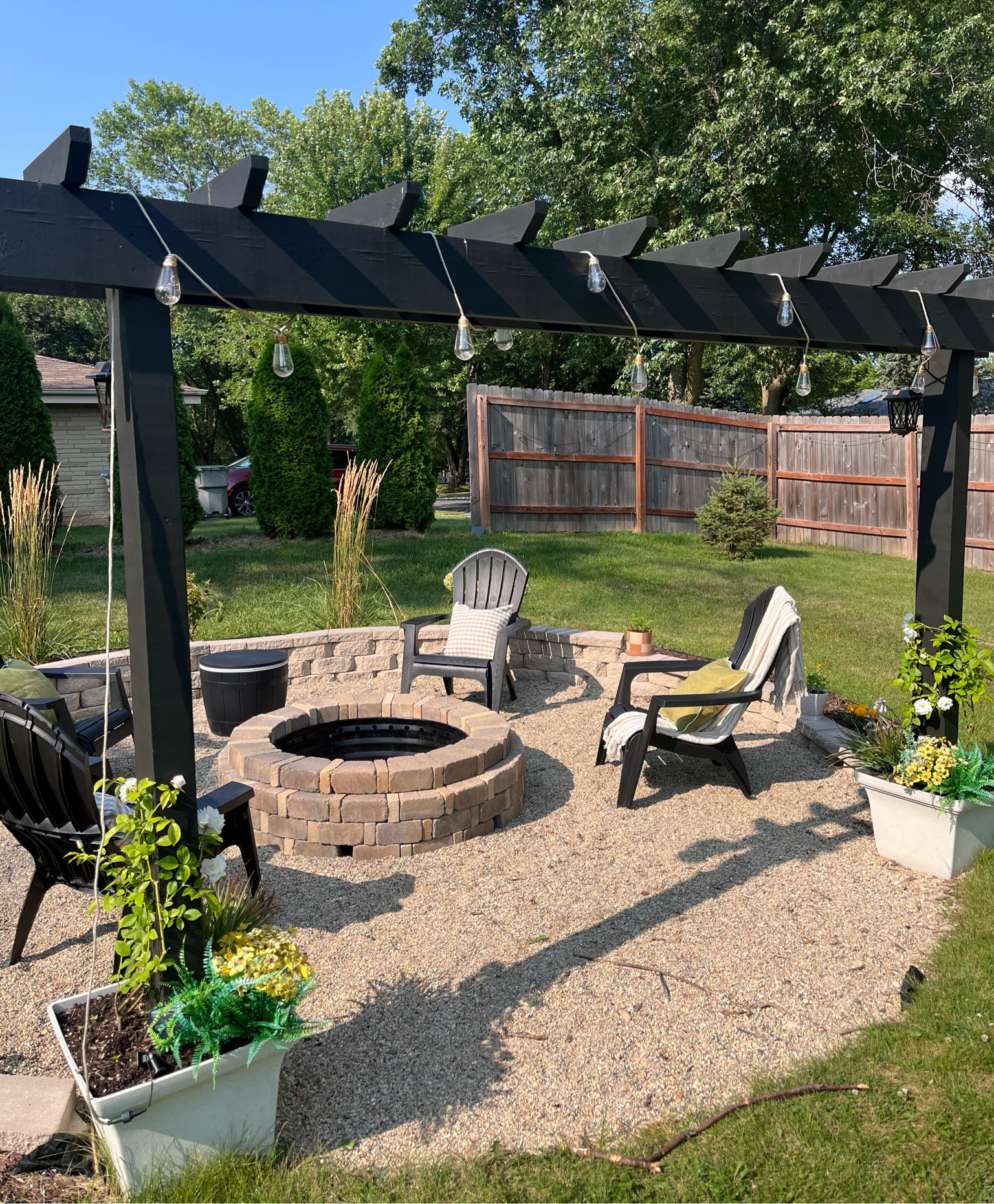 The perfect fire pit area!! 😍 
#firepit #diy #outdoorlivingspace #backyard #backyardoasis 

#LTKFindsUnder100 #LTKHome #LTKStyleTip