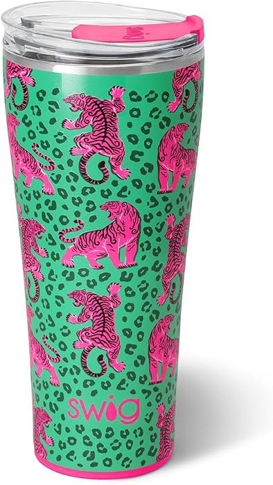Swig Life 32oz Insulated Tumbler, Travel Coffee Tumbler with Lid, Cup Holder Friendly Travel Coffee Mug, Stainless Steel, 32 oz, Reusable Insulated Mug with Lid (Easy Tiger) | Amazon (US)