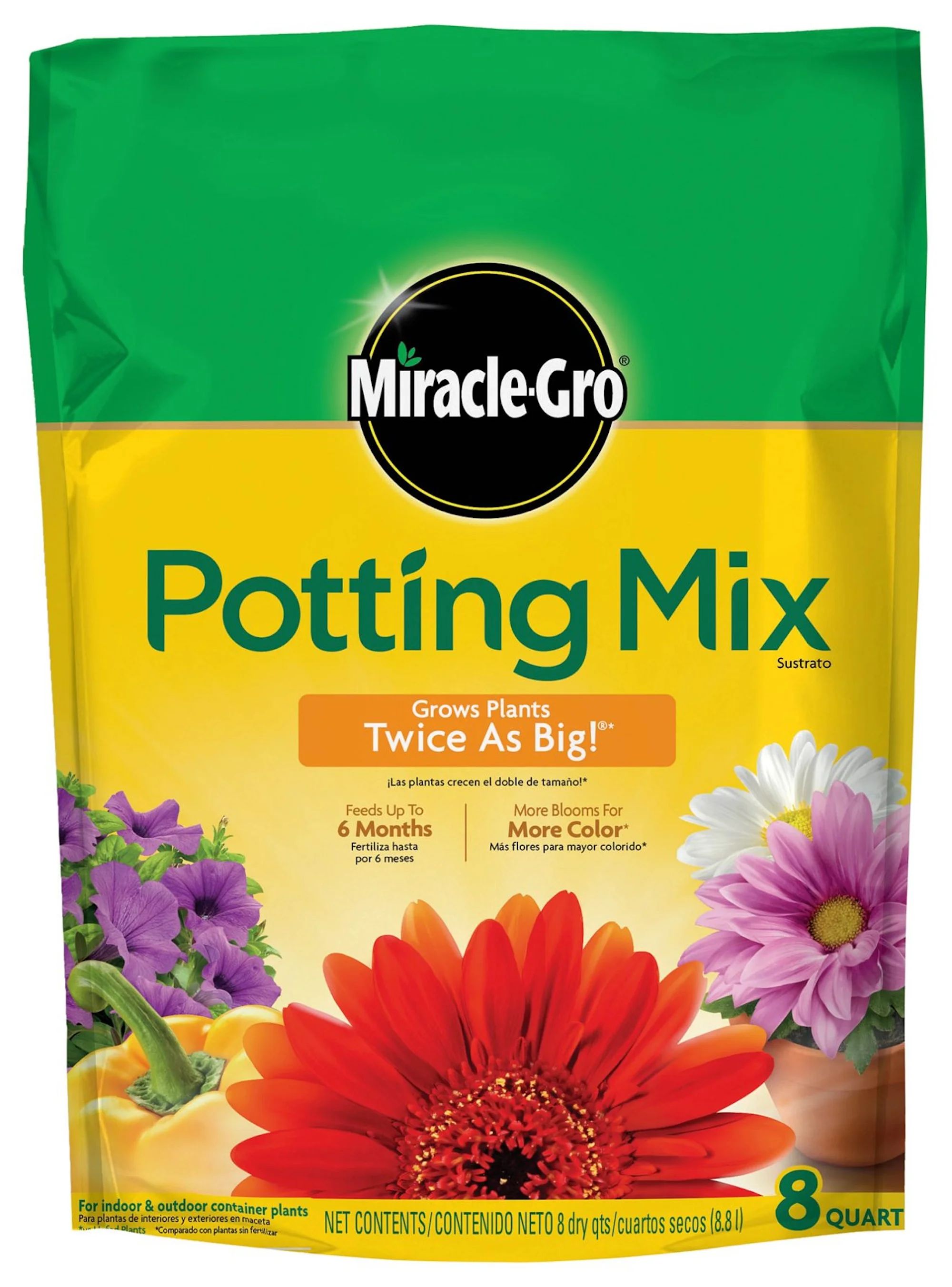 Miracle-Gro Potting Mix, Soil for Indoor & Outdoor Containers, 8 qt. - Walmart.com | Walmart (US)