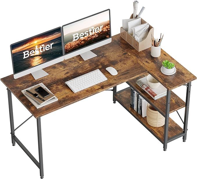 Bestier L Shaped Desk with Storage Shelves 55 Inch Corner Computer Desk Writing Study Table Works... | Amazon (US)