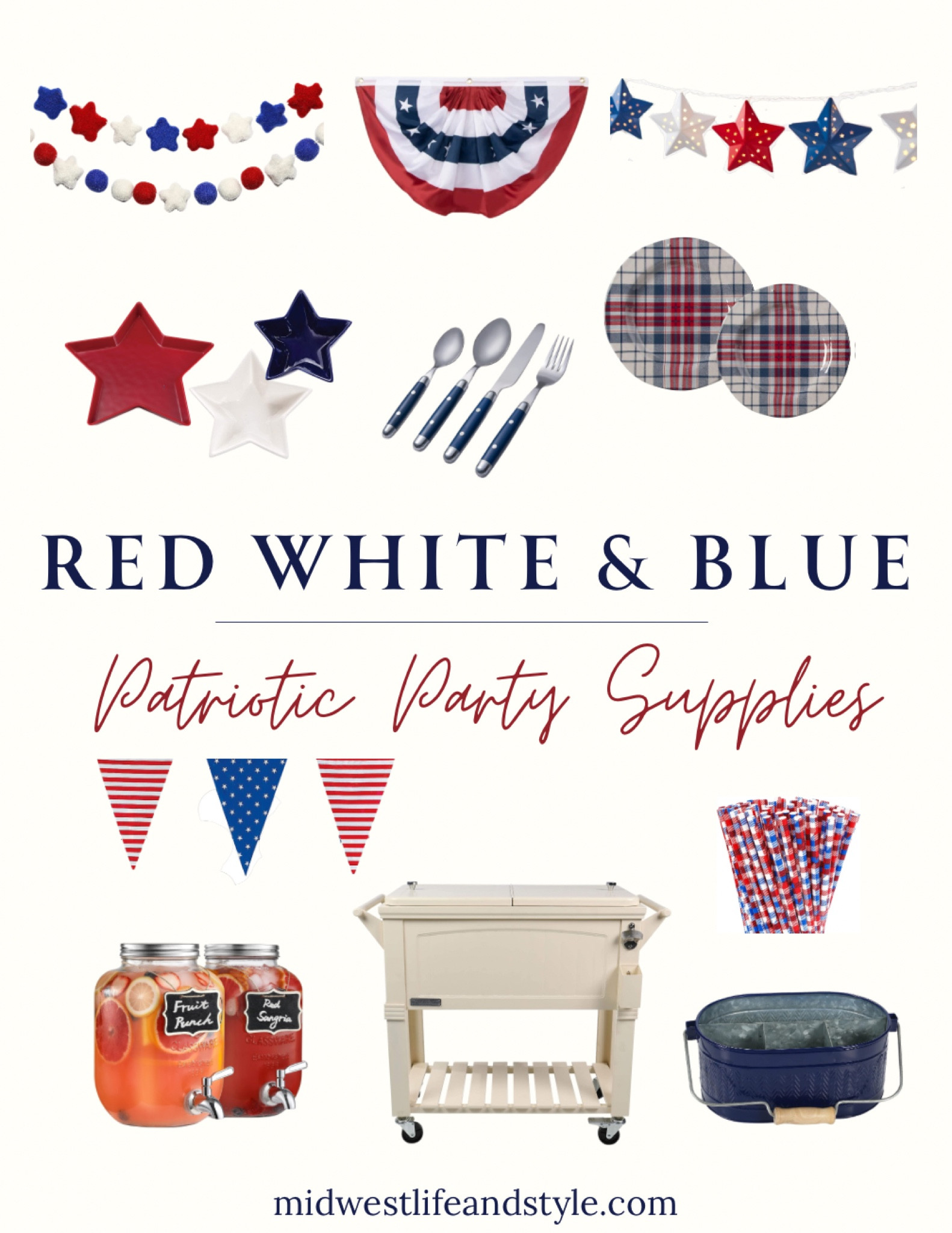 Celebrate in style this summer with these patriotic red, white, and blue party supplies. Entertain without breaking the bank with these finds from Amazon including, a felt star garland, American bunting, star string lights, bluesilverware, red, white, and blue plates, star serving dishes, patriotic party bunting, paper straws, silverware, glass drink dispensers, and an outdoor cooler.

#LTKSeasonal #LTKHome #LTKParties