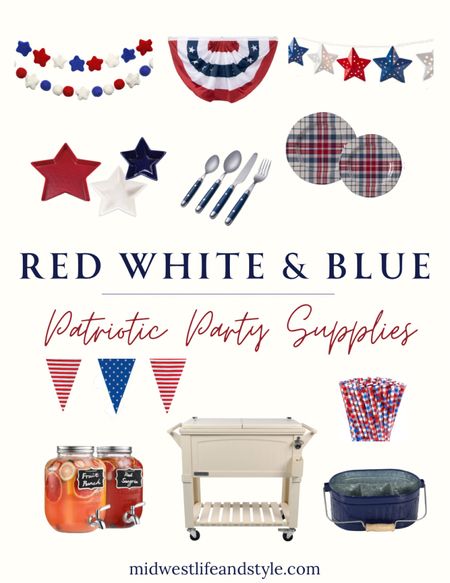 Celebrate in style this summer with these patriotic red, white, and blue party supplies. Entertain without breaking the bank with these finds from Amazon including, a felt star garland, American bunting, star string lights, bluesilverware, red, white, and blue plates, star serving dishes, patriotic party bunting, paper straws, silverware, glass drink dispensers, and an outdoor cooler.

#LTKSeasonal #LTKHome #LTKParties
