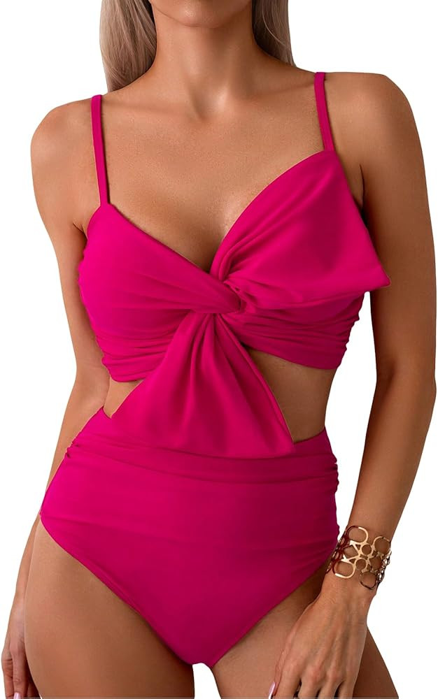 Milumia Women's 2 Piece High Waisted Bow Bikini Set Twist Front Ruched Swimsuits Bathing Suits | Amazon (US)