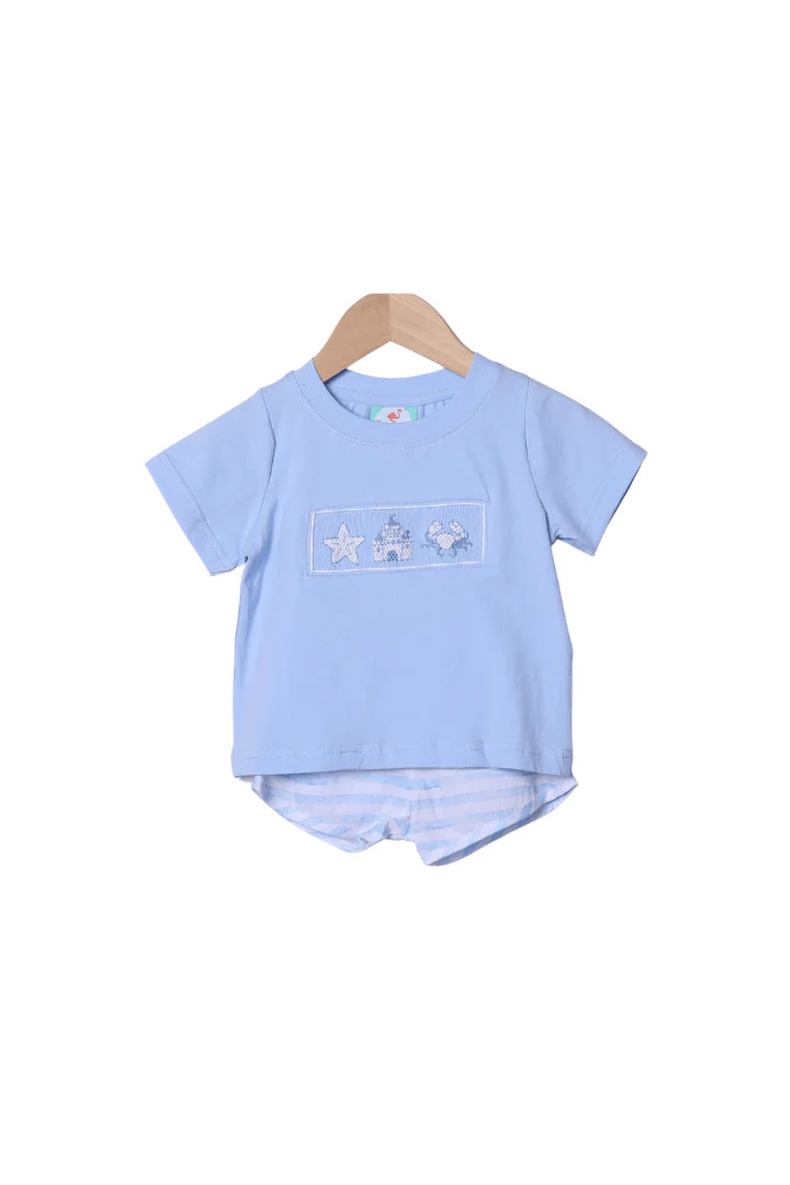Smocked Beach Fun Blue Stripe Short Set | The Smocked Flamingo