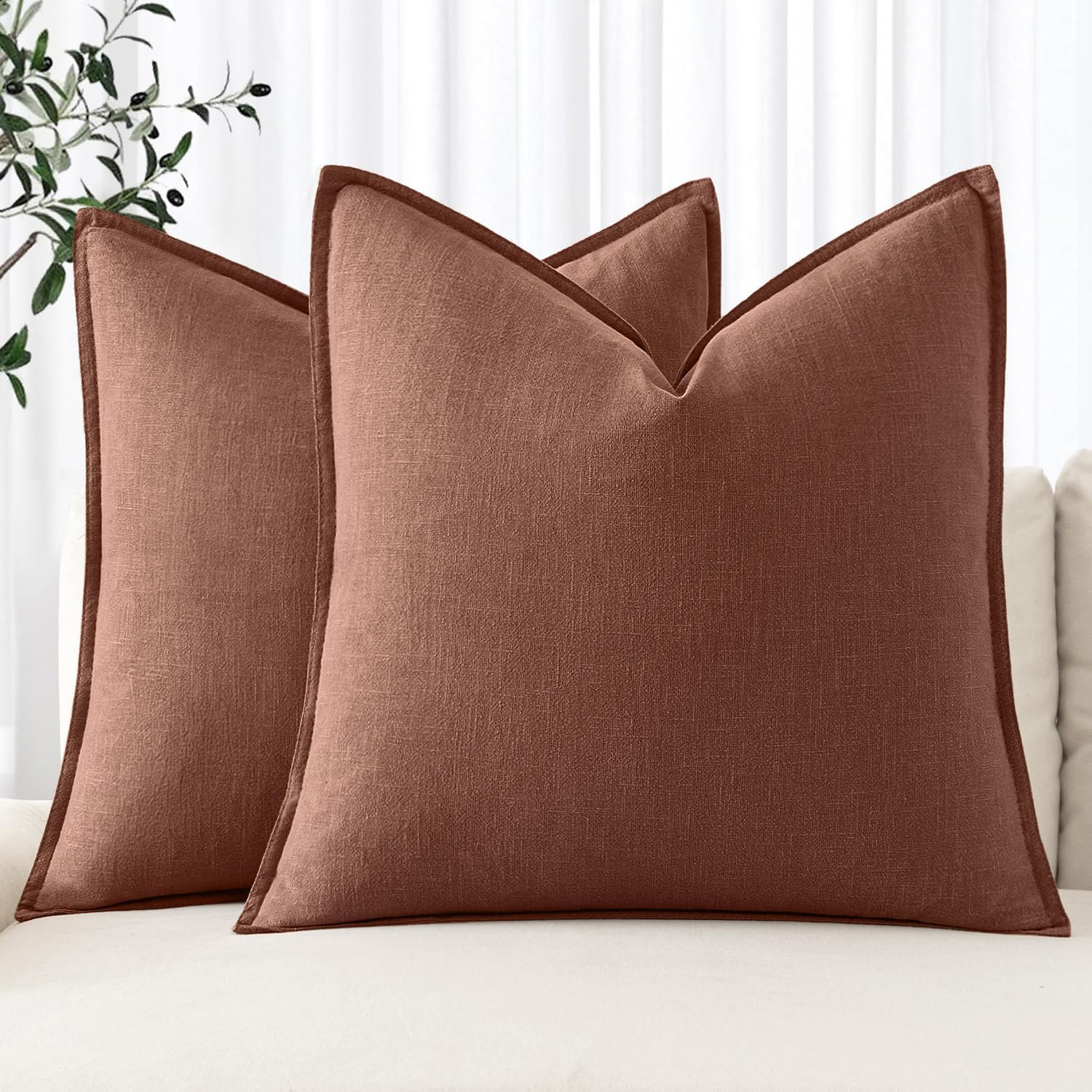 MIULEE Decorative Linen Euro Sham Pillow Covers 24x24 Autumn Glaze | Amazon (US)