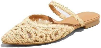 Mesh Mules for Women Comfy Raffia Woven Strap Closed Pointed Toe Mule Flats Casual Slip on Dress ... | Amazon (US)