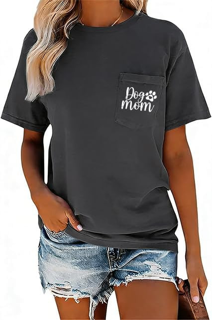 Mama Shirt Dog Mom Shirt Funny Dog Paw Graphic Letter Tee Shirts with Pockets Pets Lover Short Sl... | Amazon (US)