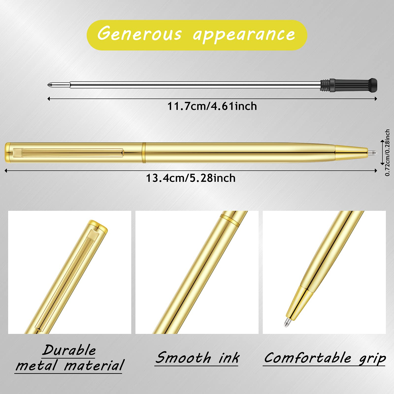 Zonon Gold Metal Slim Ballpoint Pens Bulk Retractable Metallic Black Ink 1 mm Medium Point Smooth... | Amazon (US)