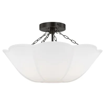 Visual Comfort Studio Stassi French Country Aged Iron White Scalloped Shade Semi Flush Mount | Kathy Kuo Home