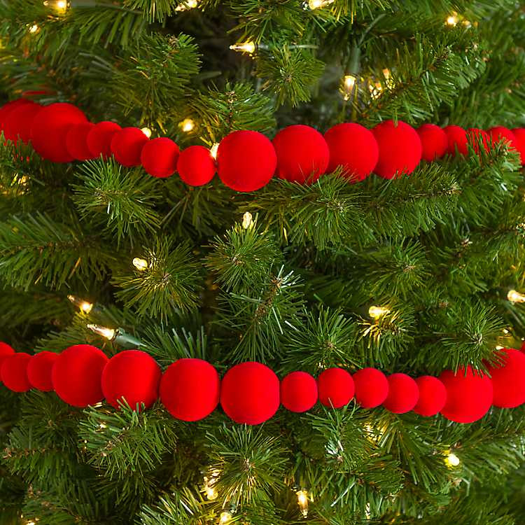 Red Velvet Ball Christmas Garland | Kirklands