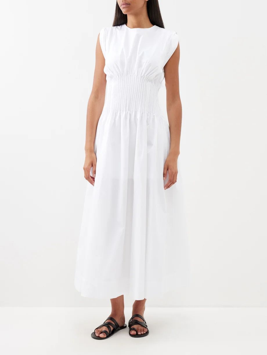 Grace pleated-waist organic cotton-poplin dress | Matches (US)