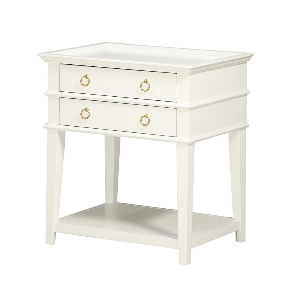 Clara 2-Drawer White Tray Top Nightstand | The Home Depot