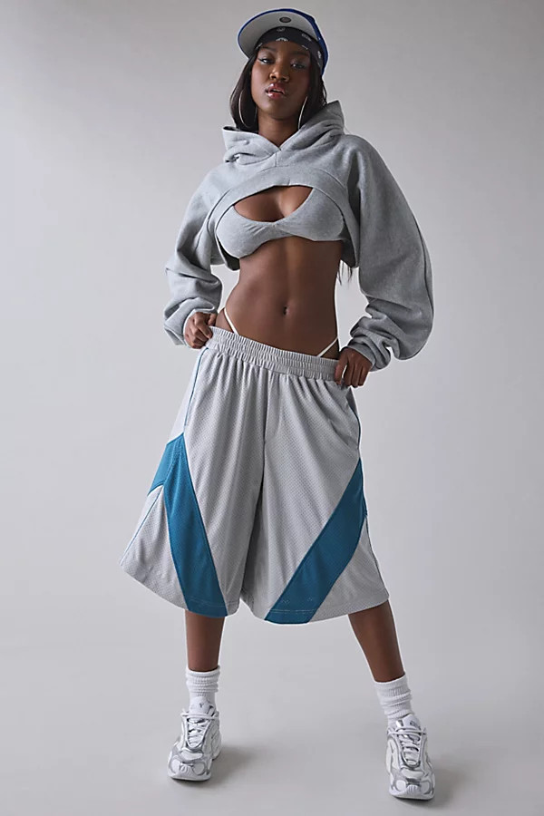 1st Position By Tinashe UO Exclusive Uh Huh Mesh Long Short in Light Grey, Women's at Urban Outfitters | Urban Outfitters (US and RoW)