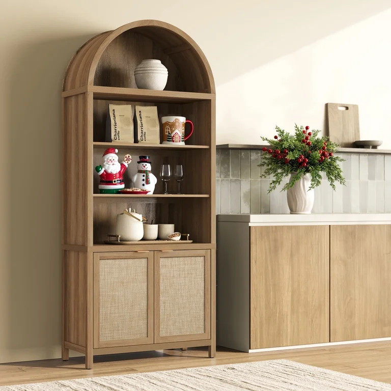 SICOTAS 84.2"H Tall Kitchen Arched Pantry Cabinet, Oversized Boho Farmhouse Floor Storage Organiz... | Walmart (US)