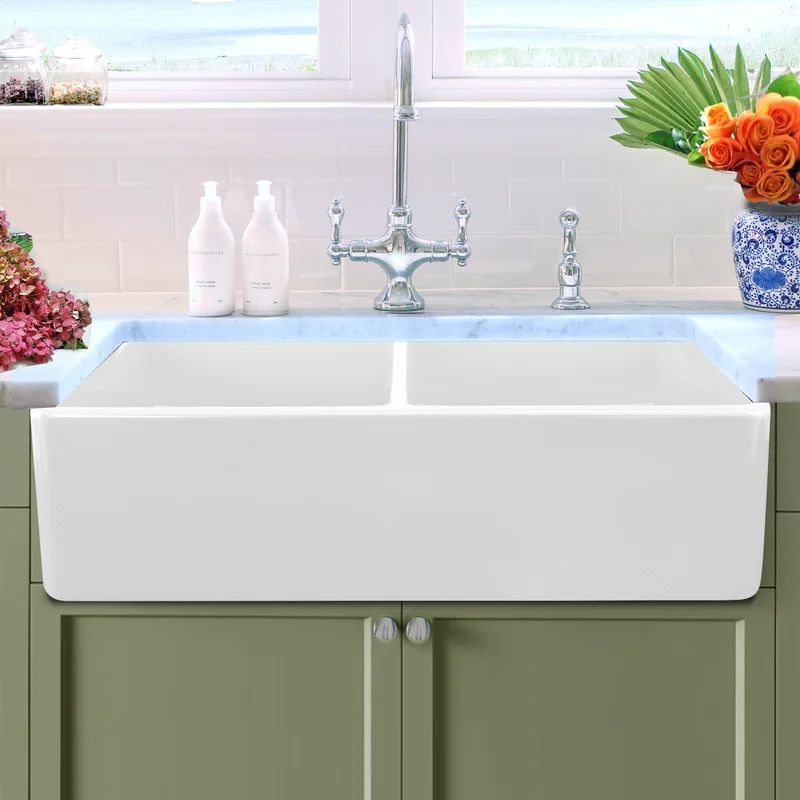 Cape 33" L x 18" W Double Basin Farmhouse/Apron Kitchen Sink with Accessories | Wayfair North America