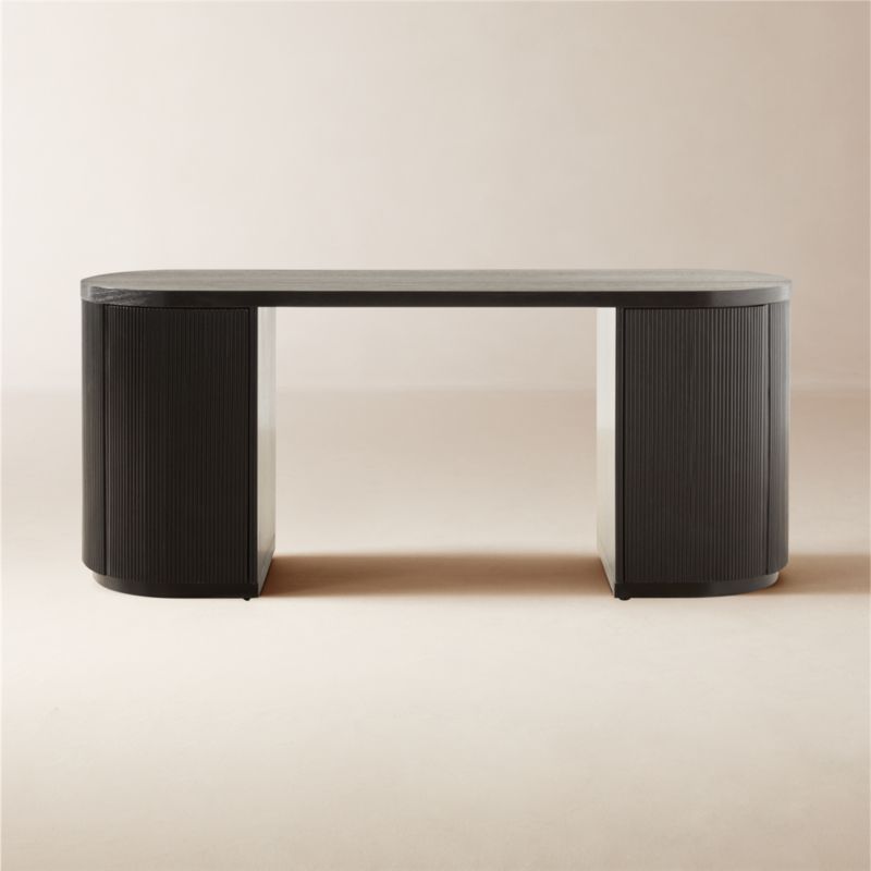 Reid Modern Oval Black Wood Storage Desk + Reviews | CB2 | CB2