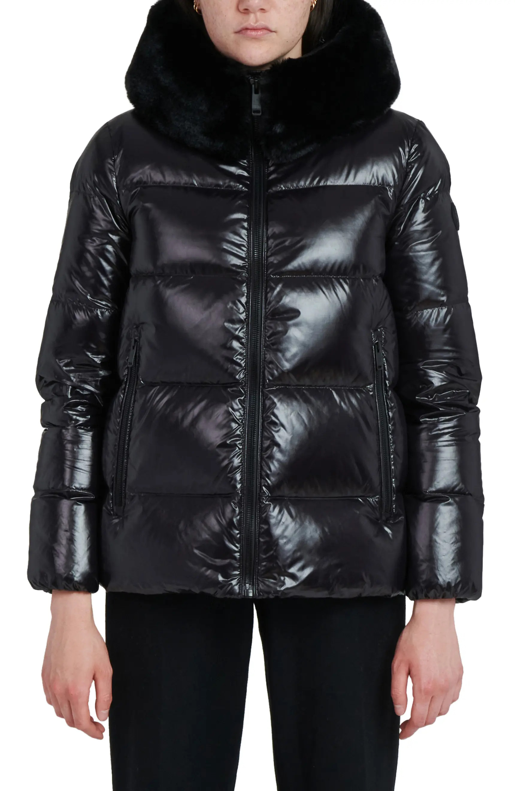 The Recycled Planet Company Water Resistant Nylon Down Puffer Coat with Faux Fur Trim | Nordstrom | Nordstrom