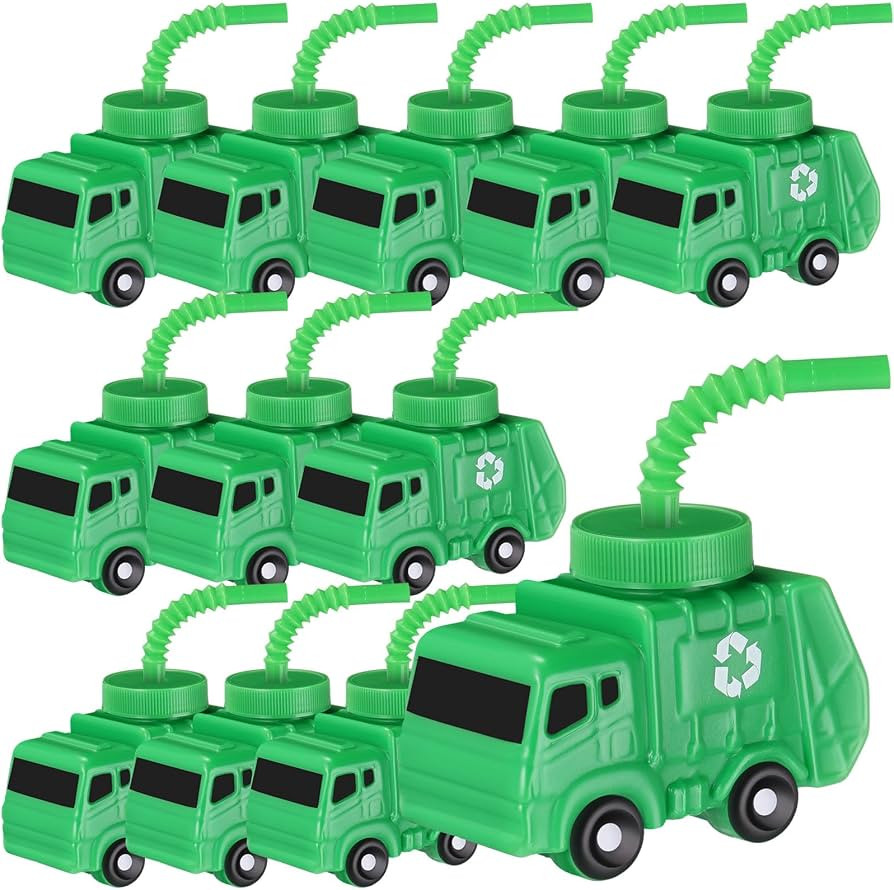 Tanlade 12 Sets Truck Birthday Party Favor Gifts Supplies Garbage Truck Cups with Straws,10 oz Pl... | Amazon (US)