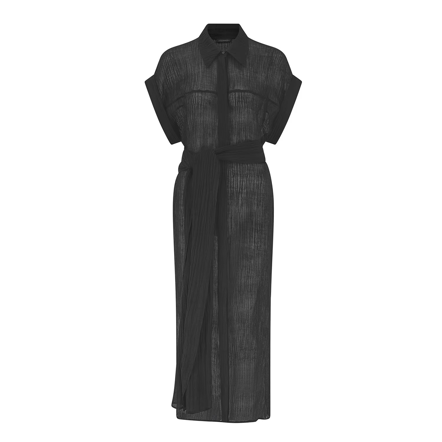 Tori Crinkle Linen Shirt Dress - Black | Wolf & Badger (US)