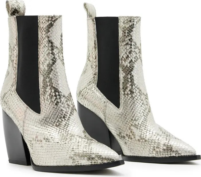 AllSaints Ria Snake Embossed Pointed Toe Chelsea Boot (Women) | Nordstrom | Nordstrom