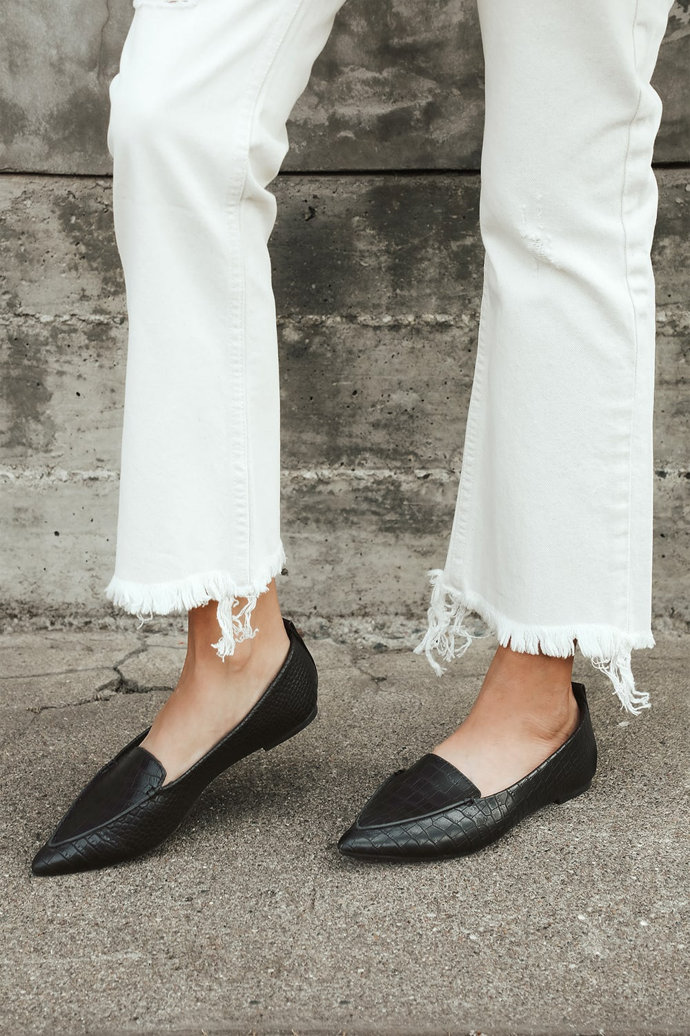 Emmy Black Crocodile-Embossed Pointed Loafers | Lulus (US)