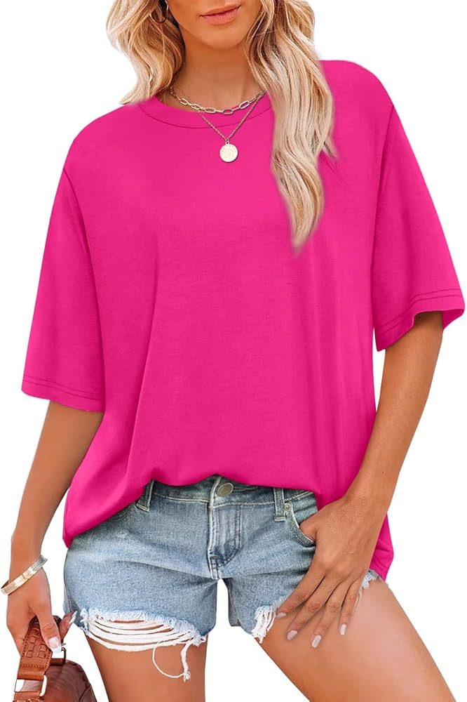 OFEEFAN Summer Tops for Women 2025 Short Sleeve Shirts Dressy Casual Crew Neck Tshirts Fashion | Amazon (US)