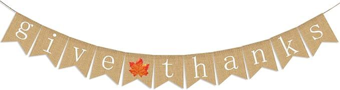 Give Thanks Burlap Banner | Thanksgiving Banner Decoration | Thanksgiving Banner Burlap | Thankfu... | Amazon (US)