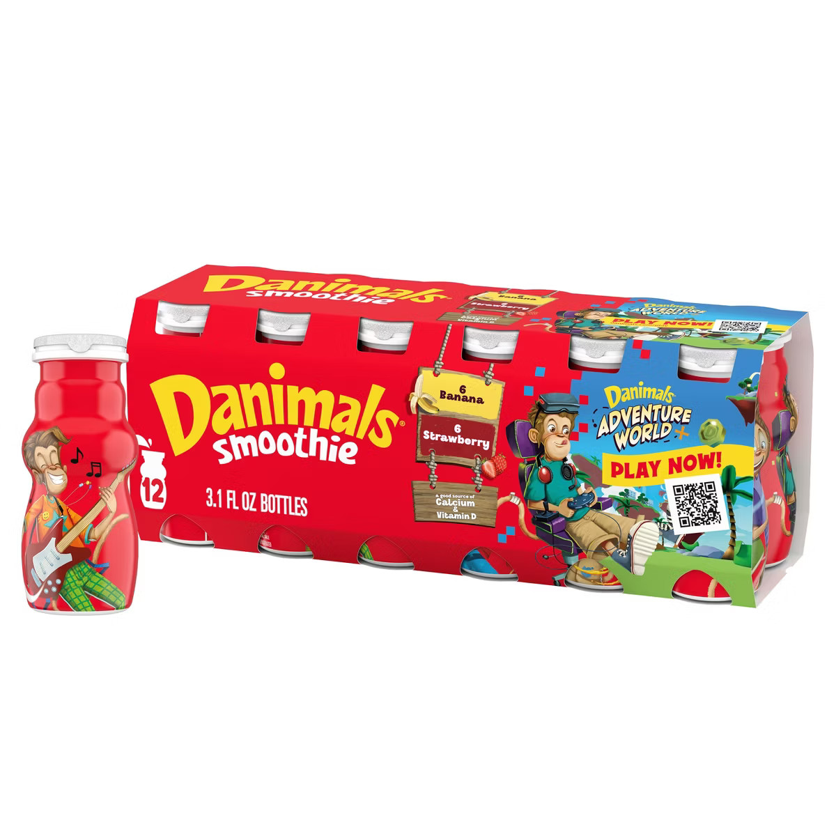 Danimals Strawberry & Banana Split Kids' Smoothies - 12ct/3.1 fl oz Bottles | Target