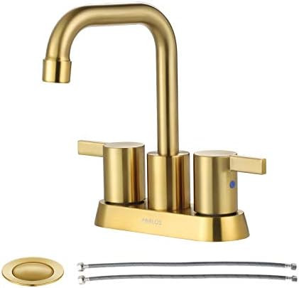 PARLOS 2-handle Brushed Gold Bathroom Faucet for Lavatory with Pop-up Sink Drain and Faucet Supply L | Amazon (US)