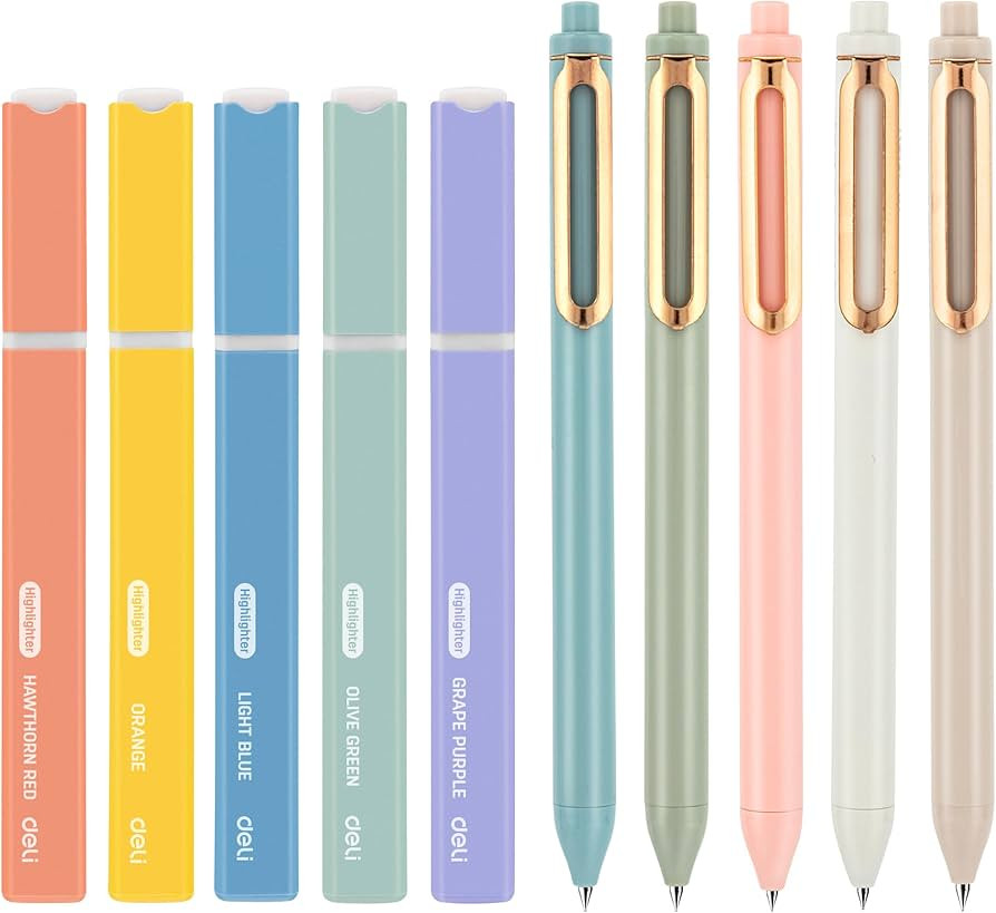 deli Aesthetic Highlighters And Gel Pens,10 Pack, No Bleed Bible Highlighters, Assorted Color, Bl... | Amazon (US)