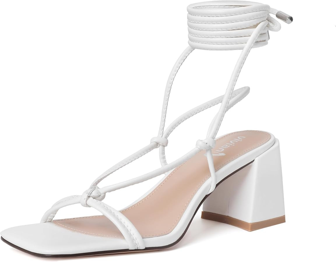 vivianly Women's Lace Up Chunky Heel Sandals Strappy Straps Ankle Wrap Heels | Amazon (US)