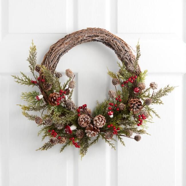 Faux Mushrooms and Red Berries Wreath | World Market