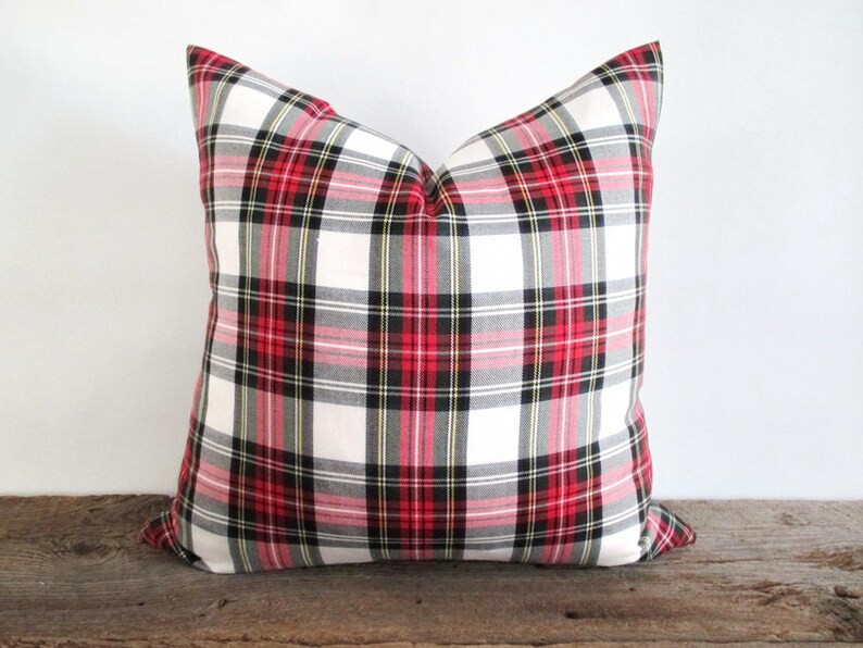 Pillow Cover Stewart Modern Dress Stewart White Tartan Plaid Zipper Opening Both Sides | Etsy (US)