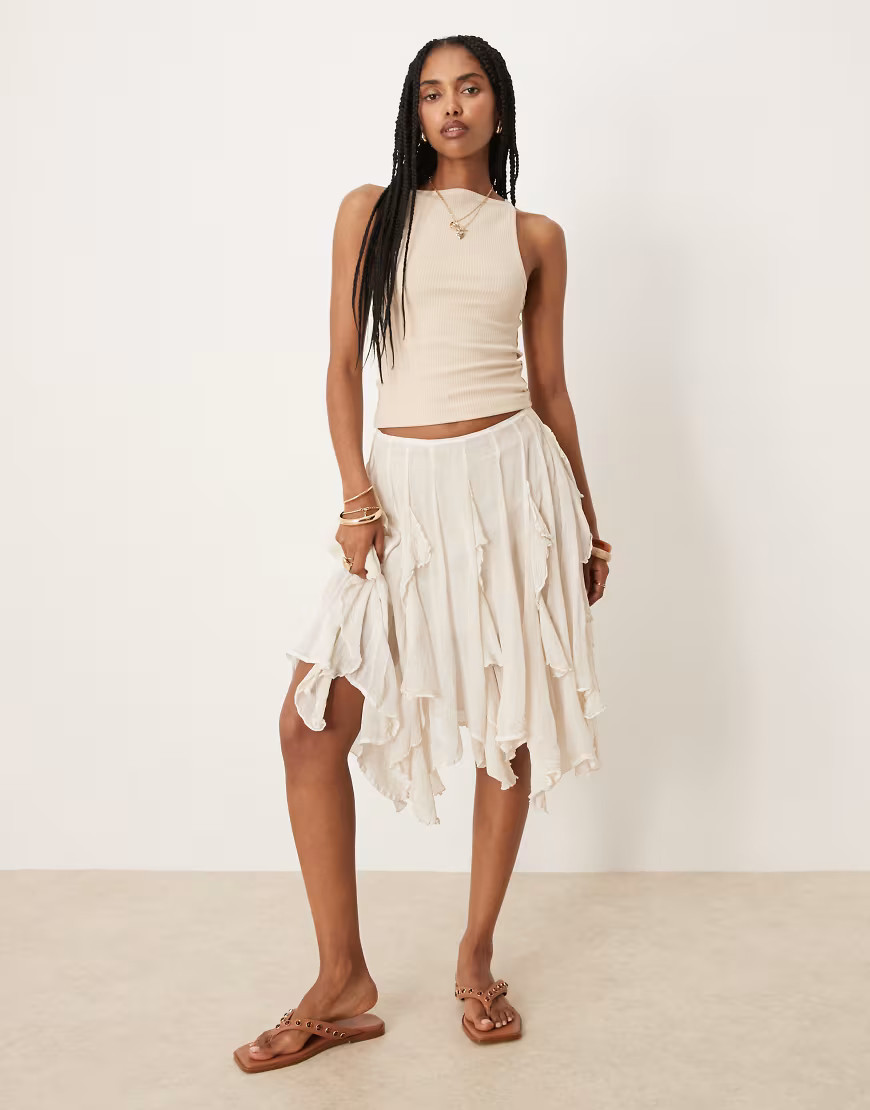 Free People ruffle knee length midi skirt in white alyssum | ASOS (Global)