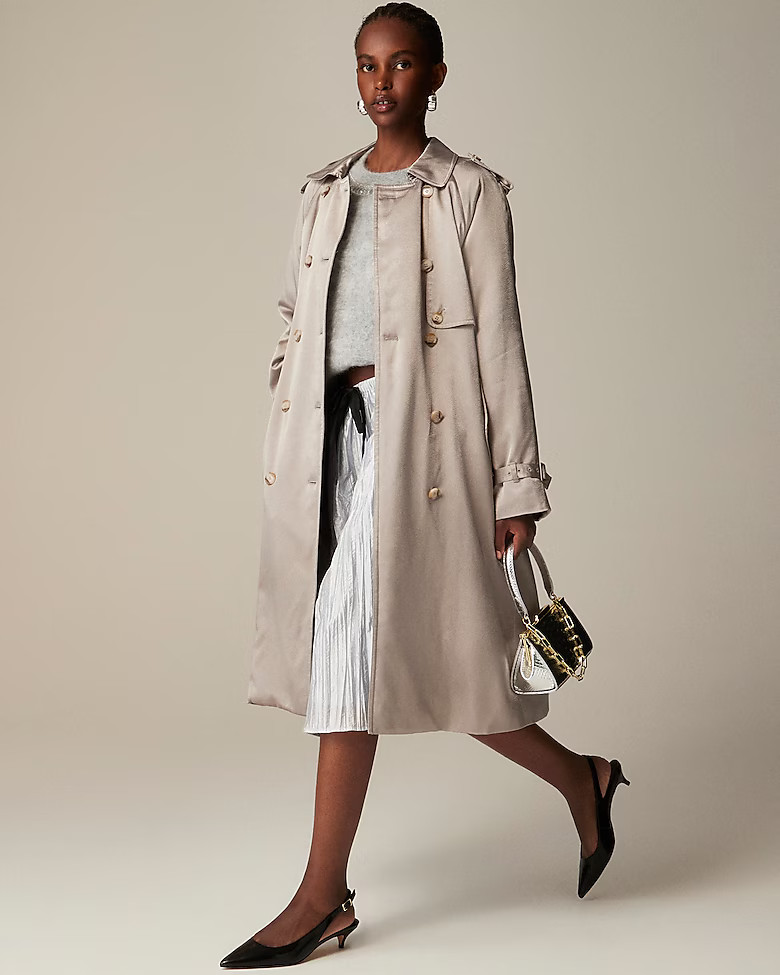 Relaxed trench coat in satin crepe | J. Crew US