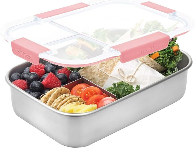Smash Stainless Steel Bento Lunch Box, 3 Compartments, Pink, 1300ml with PP Lid | Amazon (US)