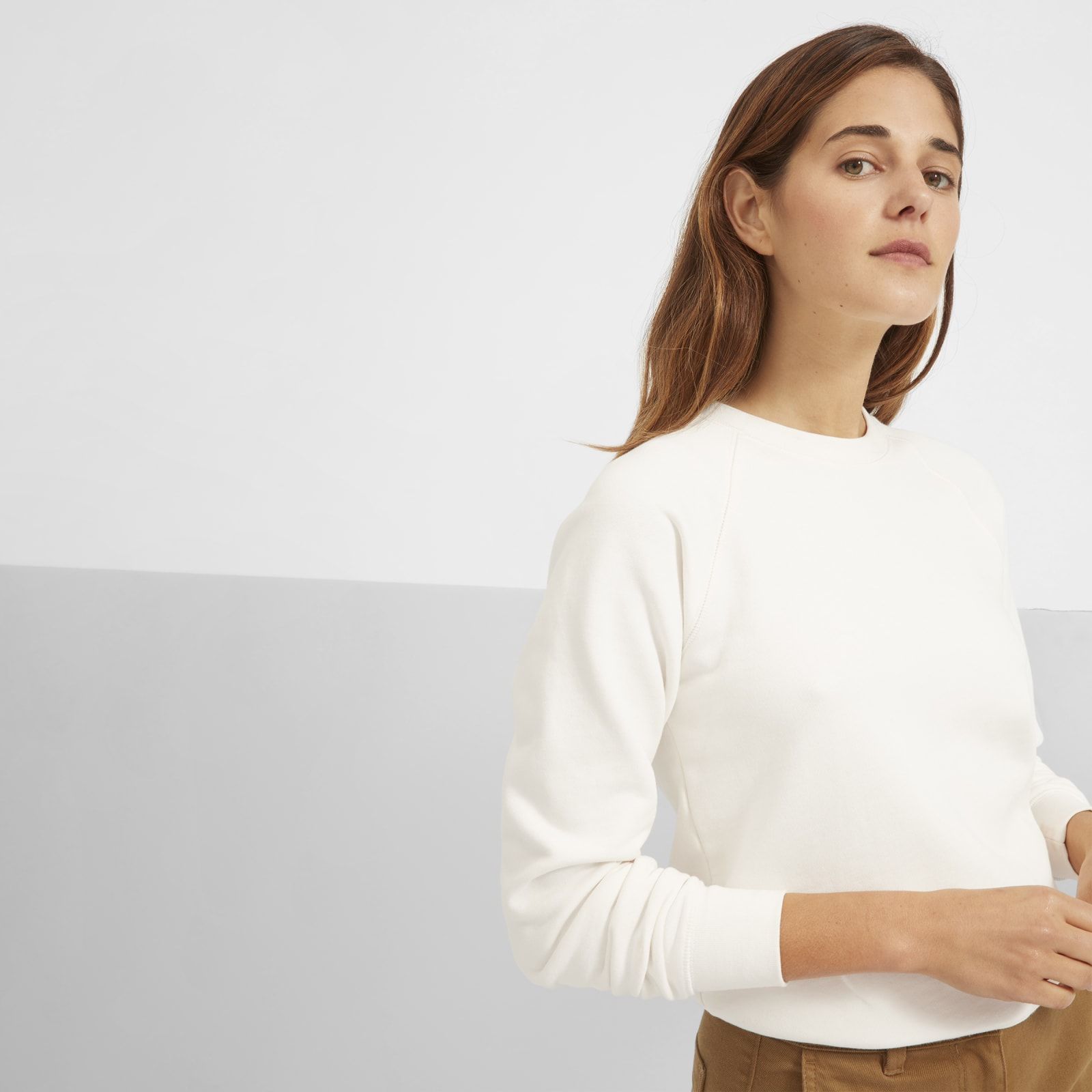 Women's Slim Classic French Terry Crew Sweater by Everlane in Bone, Size M | Everlane