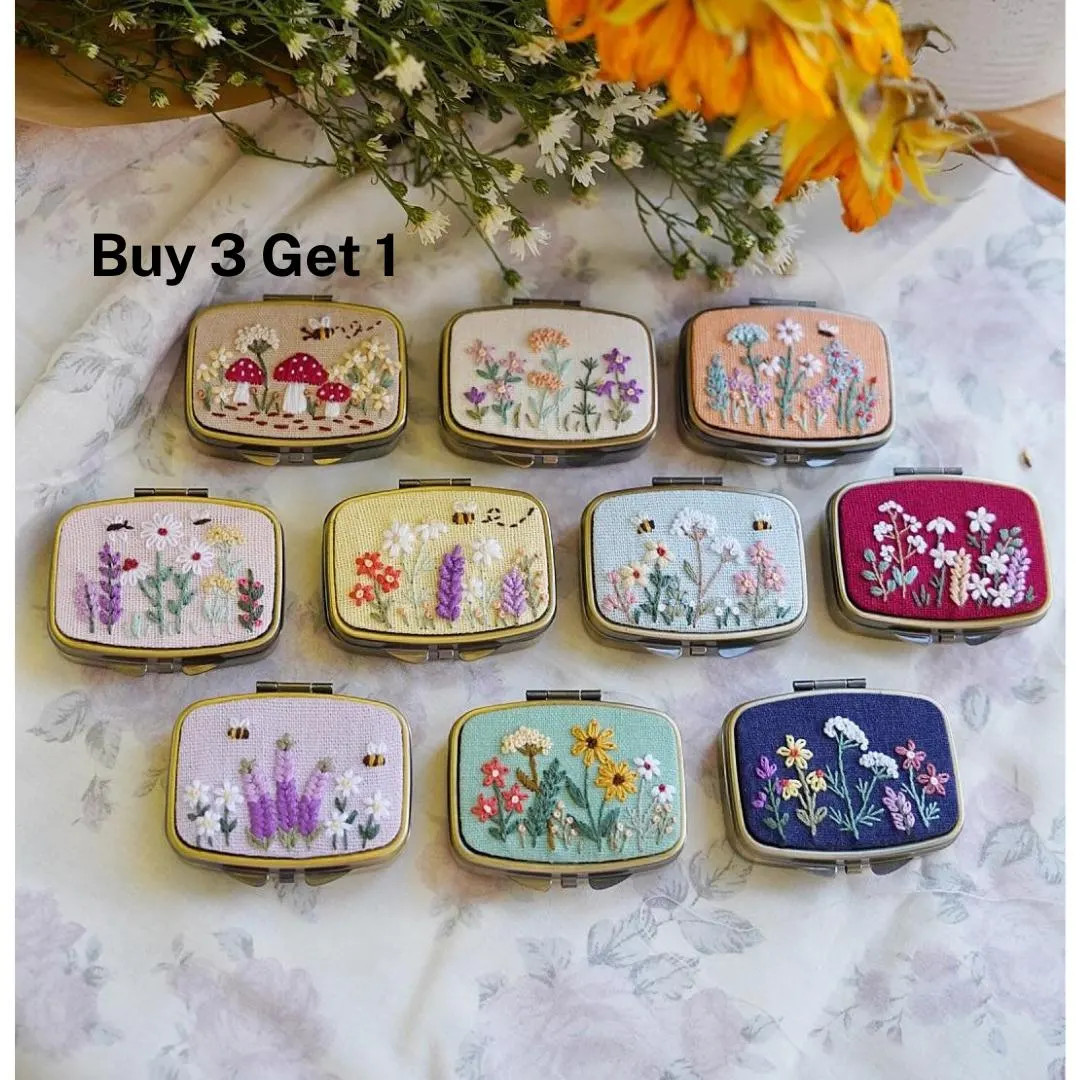 Floral Hand Embroidered Jewelry Box Comes With Drawstring Bag, Jewelry Box With Mirror, Bridesmai... | Etsy (US)