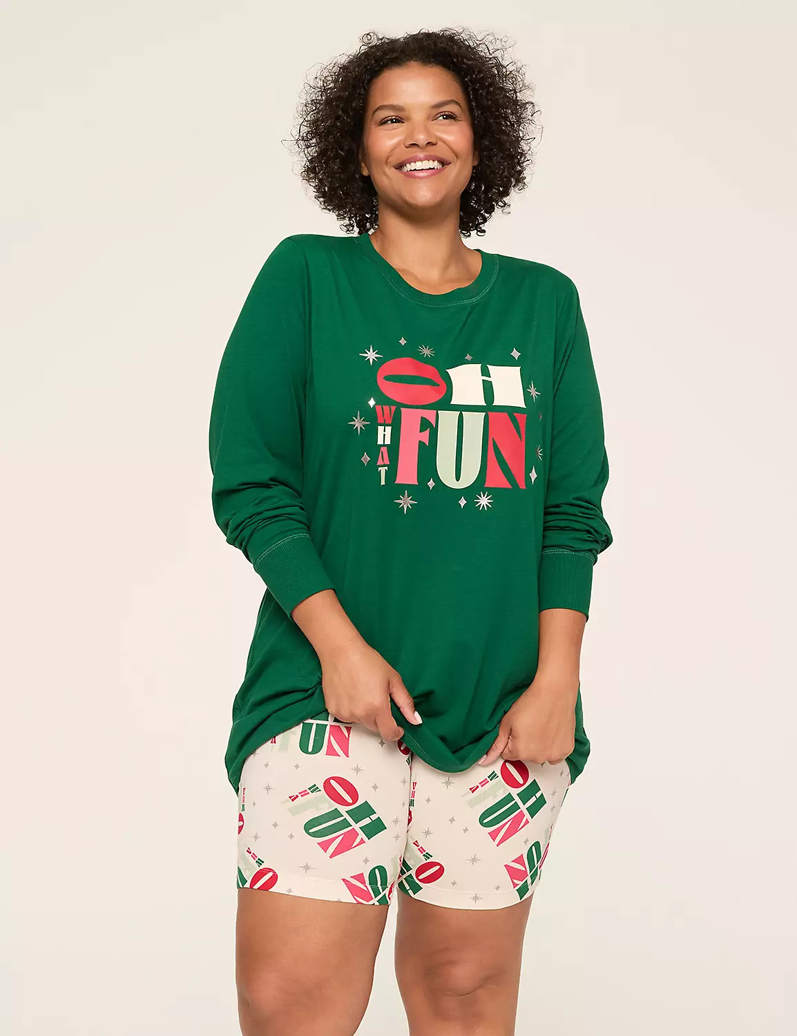 Comfy Cotton Long-Sleeve Tunic & Bike Short PJ Set | Lane Bryant (US)