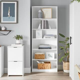 Bromley 6-Shelf White Engineered Wood Standard Bookcase (72 in. H) | The Home Depot