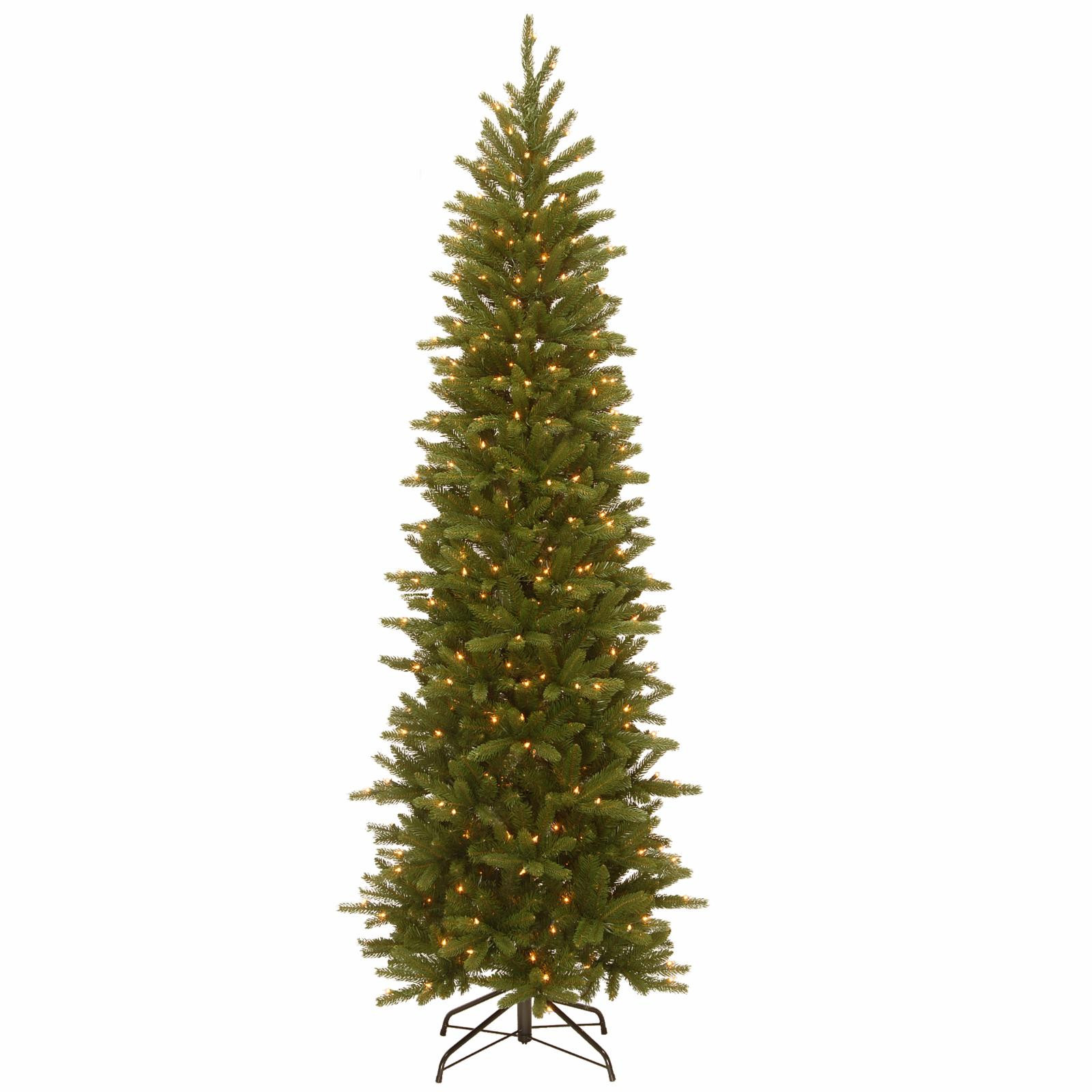 7.5 ft. Feel-Real Grande Fir Hinged Pre-Lit Slim Christmas Tree | Hayneedle