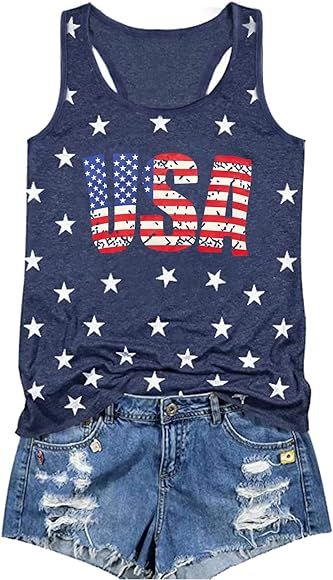 4th of July Tank Tops for Women American Flag Print T Shirt Vintage Sleeveless Independence Day Patr | Amazon (US)