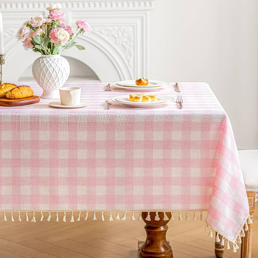 Checkered Tablecloth Rectangle Cotton Linen Gingham Table Cloth with Tassel Washable Wrinkle Free... | Amazon (US)