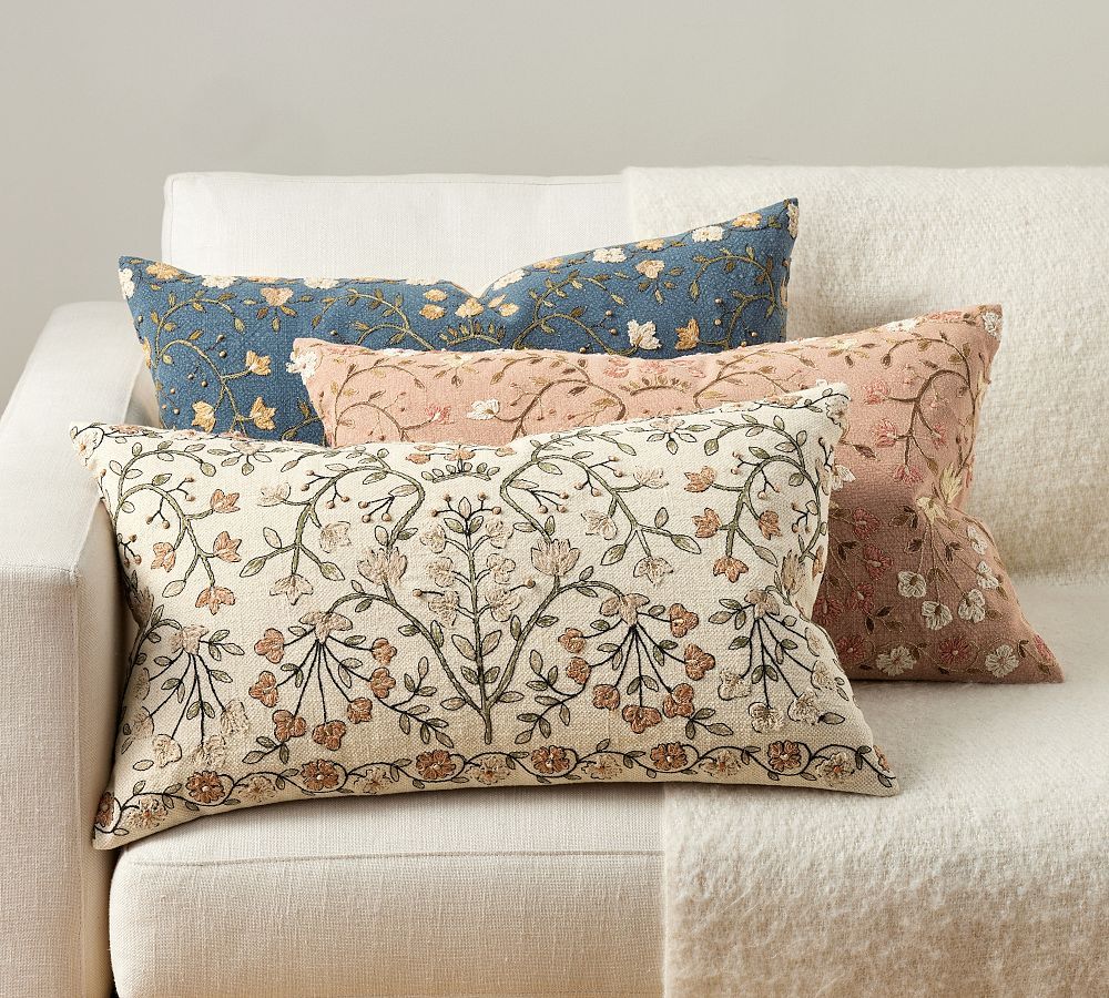 Zea Embroidered Lumbar Pillow | Pottery Barn (US)