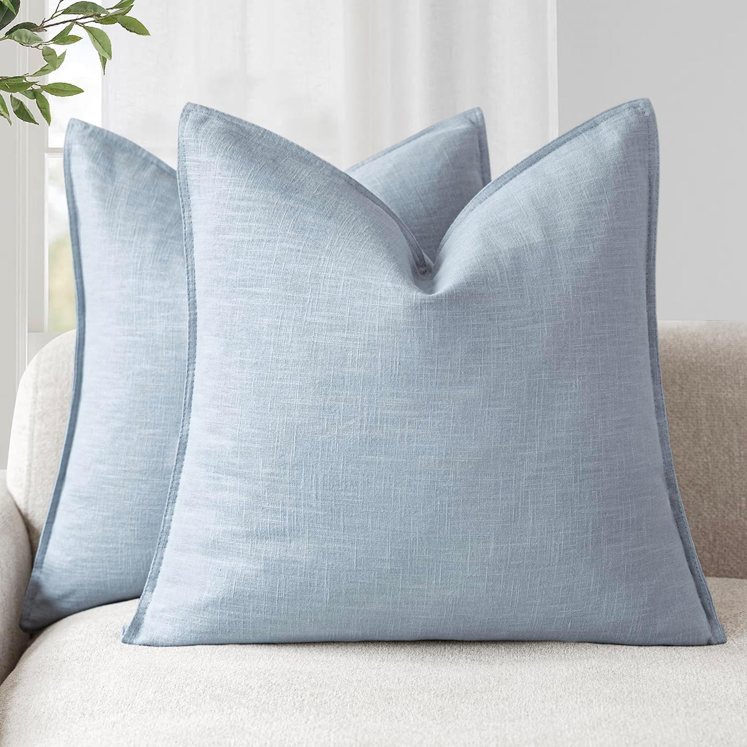 Foindtower Linen Solid Decorative Throw Pillow Covers 26x26 Inch Sky Blue | Amazon (US)