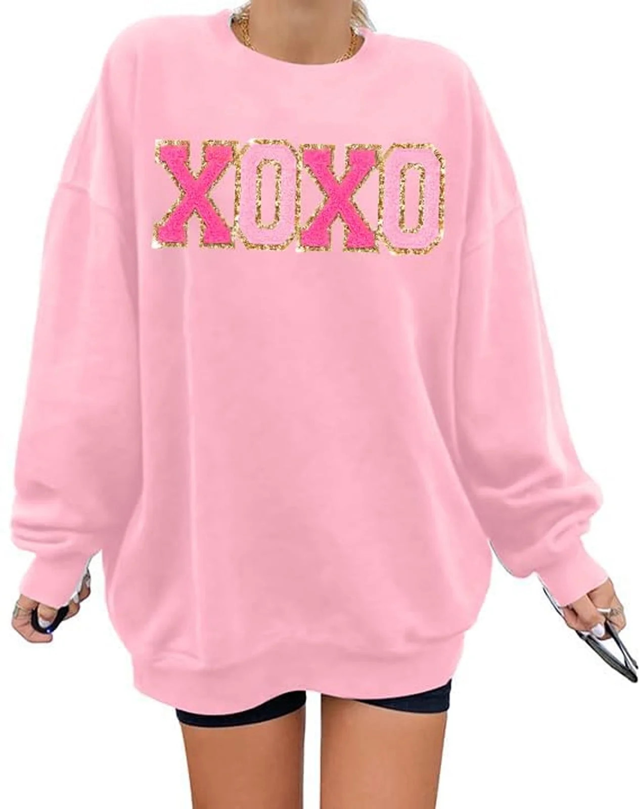 KimSoong Women Valentine's Day Sweatshirt Oversized XOXO Patch Love Heart Long Sleeve Tops Crew N... | Walmart (US)