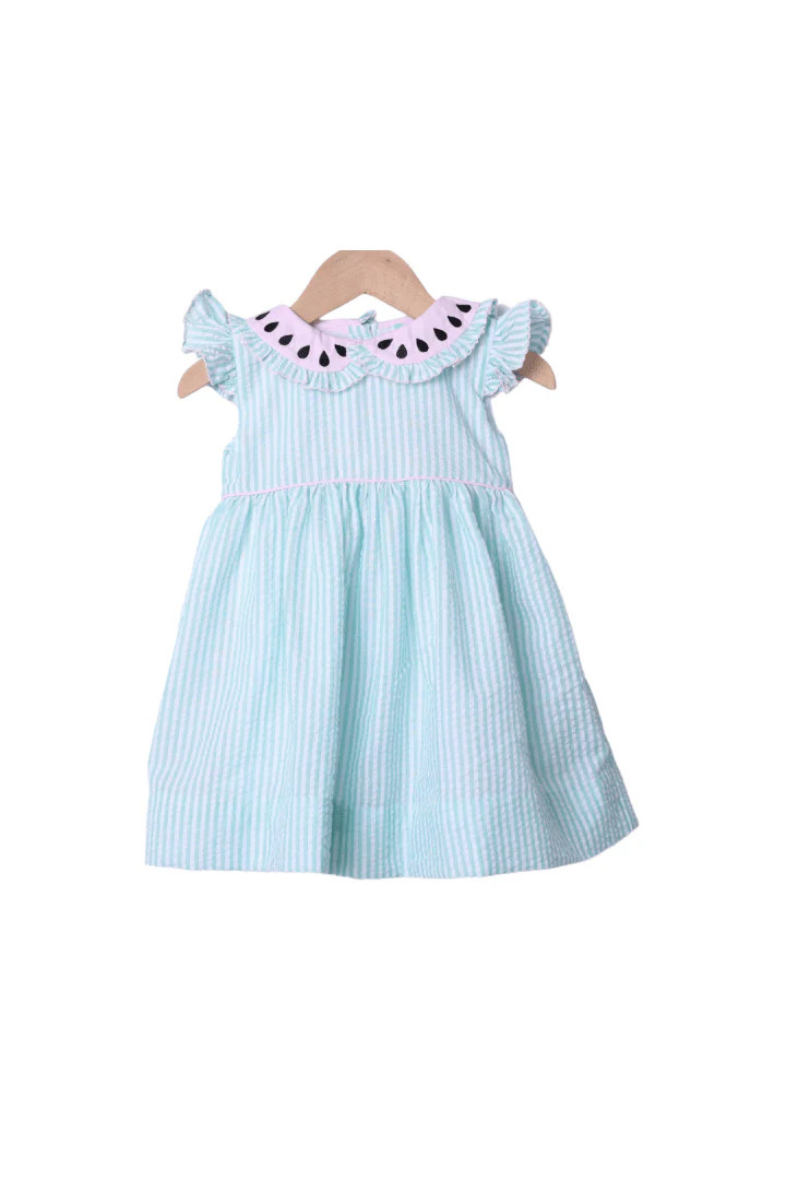 Mint Seersucker Watermelon Dress | The Smocked Flamingo