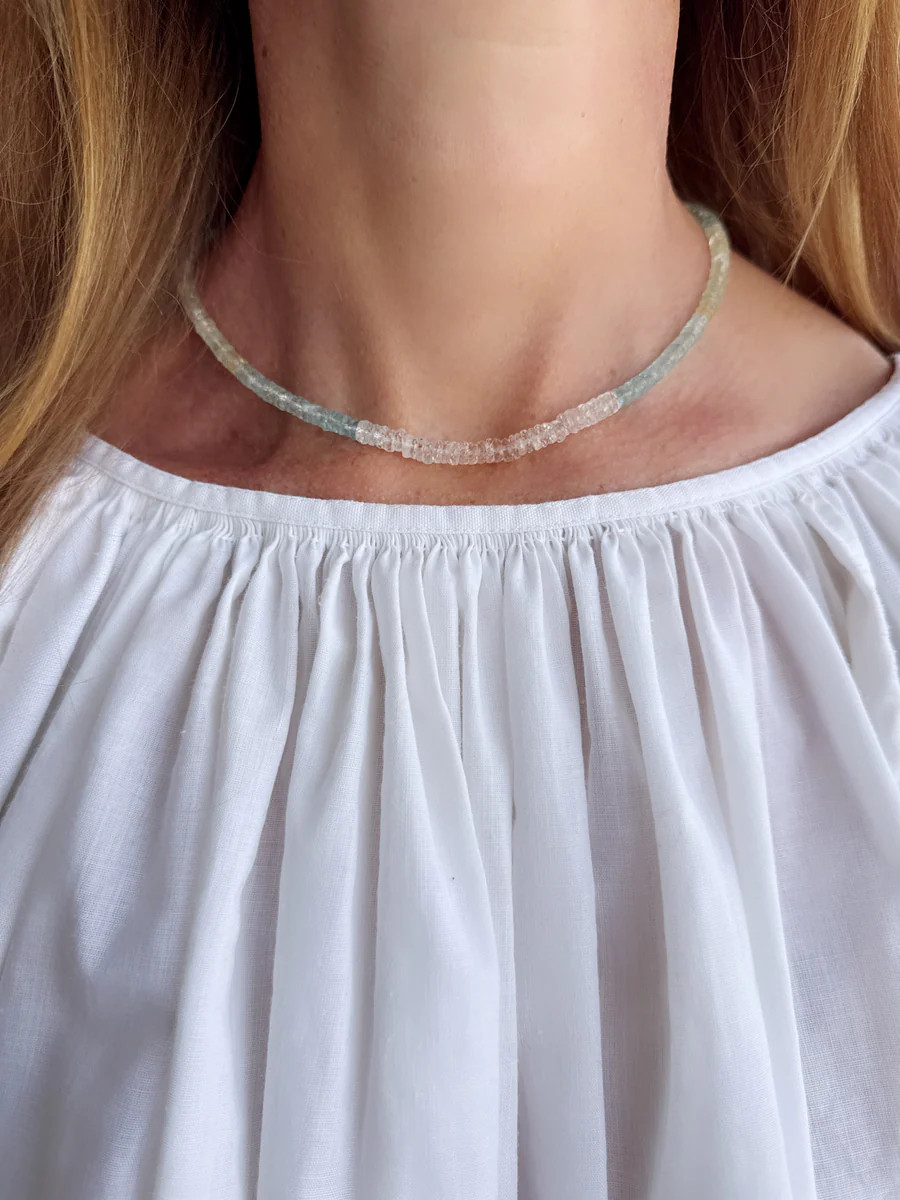 aquamarine cotton candy heishi necklace | Theodosia Jewelry
